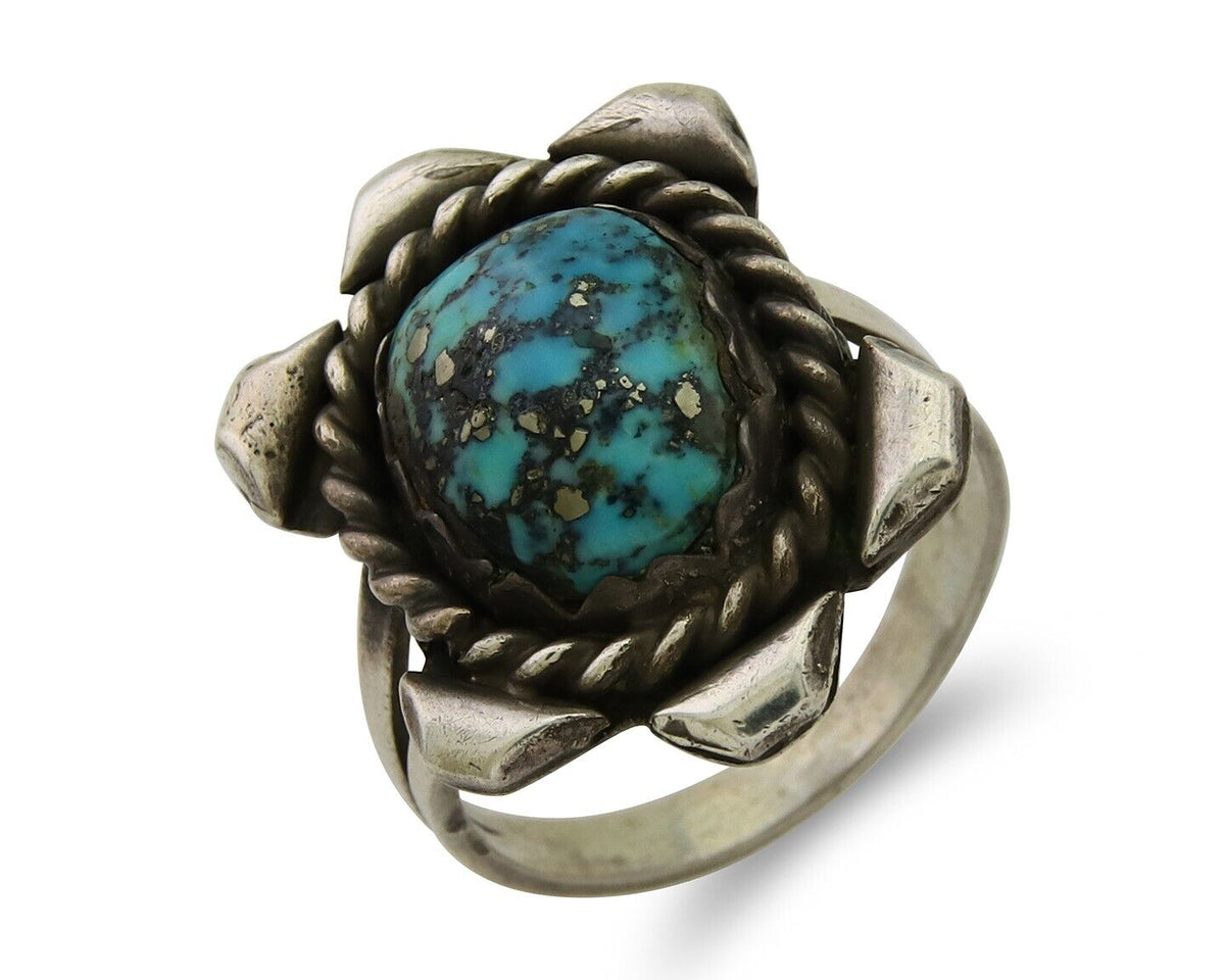 Navajo Ring 925 Sterling Silver Morenci Turquoise Native American Artist C.80s