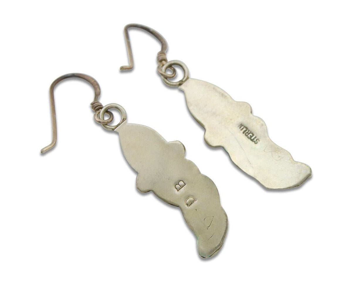 Navajo Earrings 925 Silver Handmade Natural Onyx Signed DB C.80's