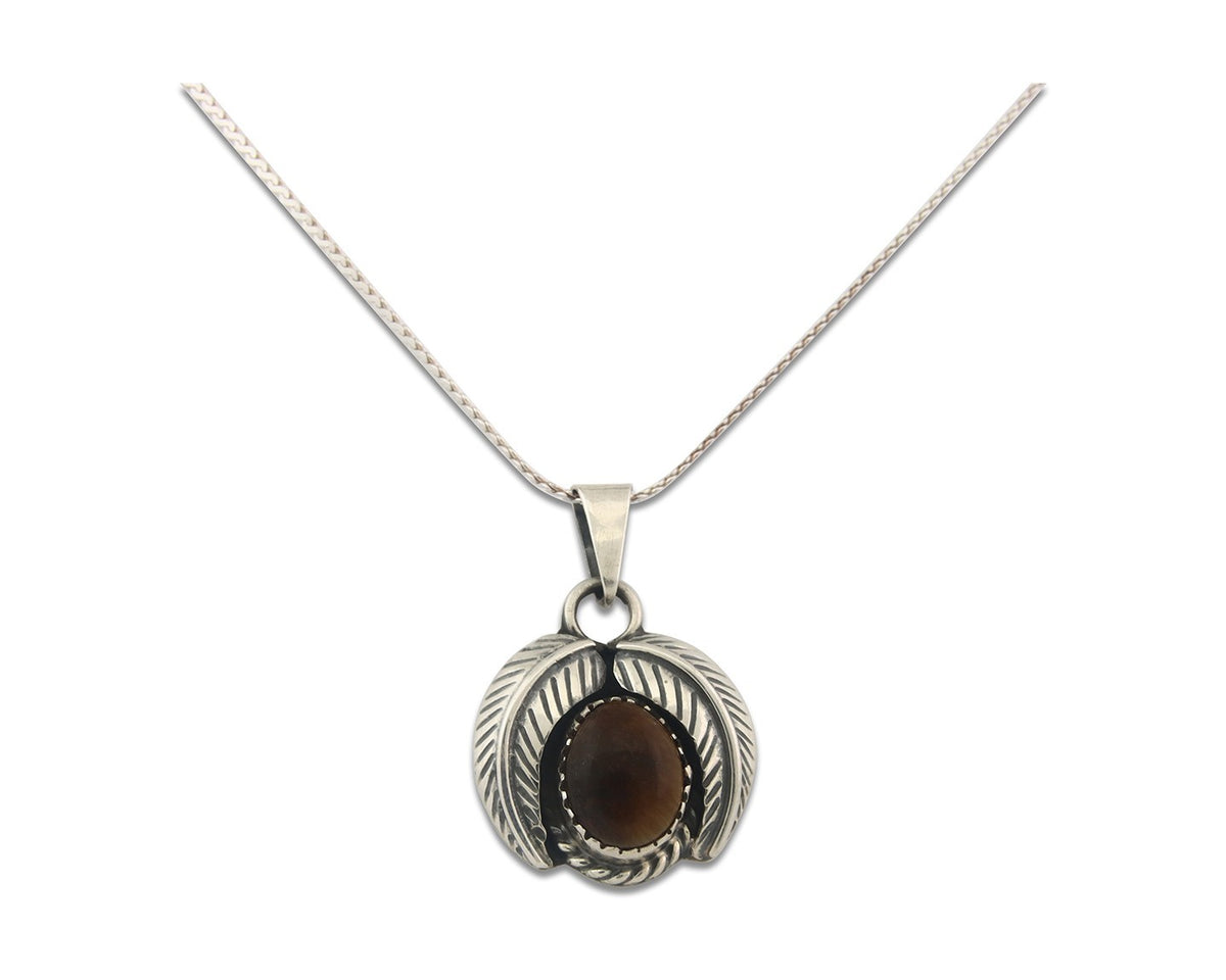 Navajo Sterling Silver Necklace Tiger Eye Sapphire Vintage Handmade Signed IJC