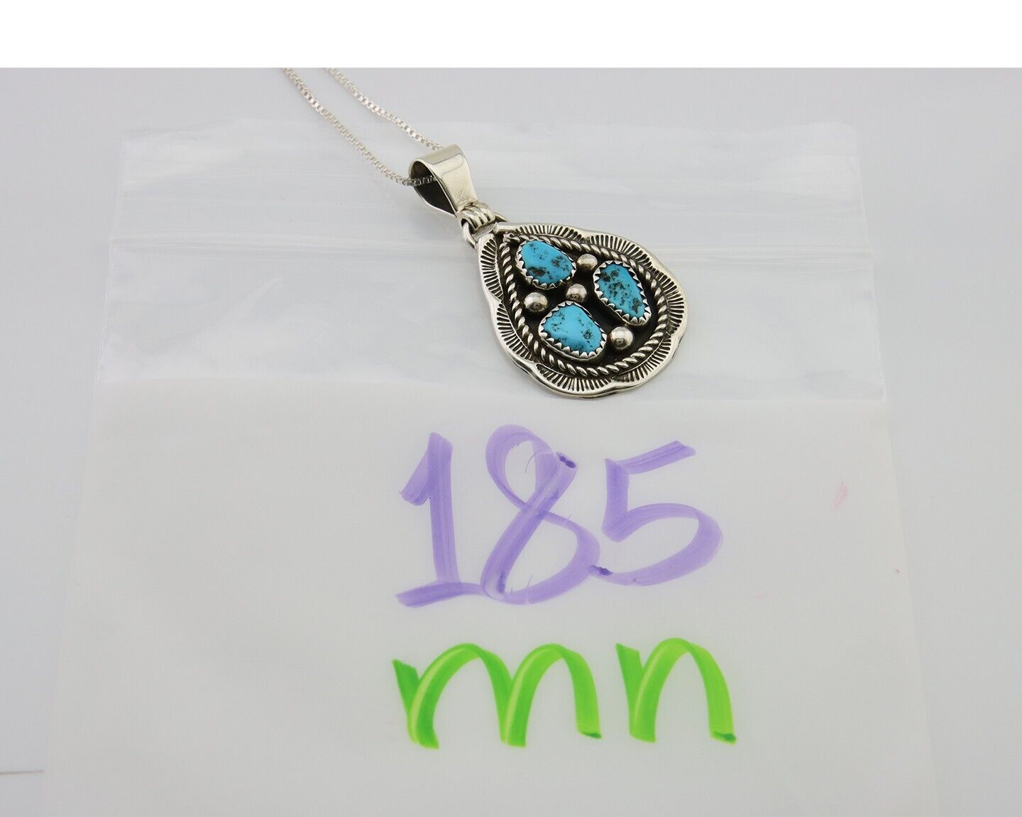 Navajo Necklace 925 Silver Natural Blue Turquoise Native American Artist C.80's