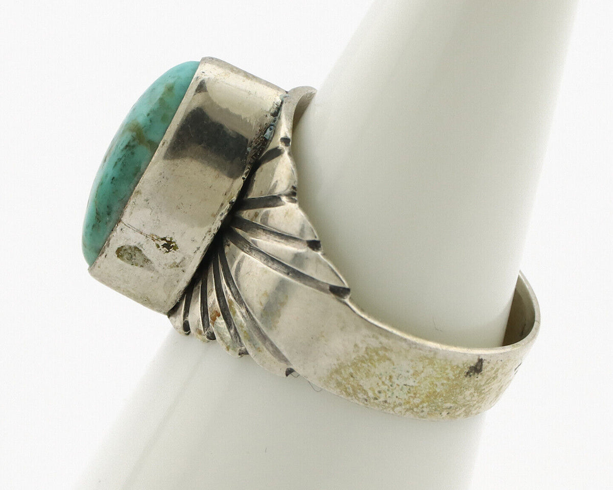 Navajo Ring .925 Silver Kingman Turquoise Artist Signed Apache C.80's