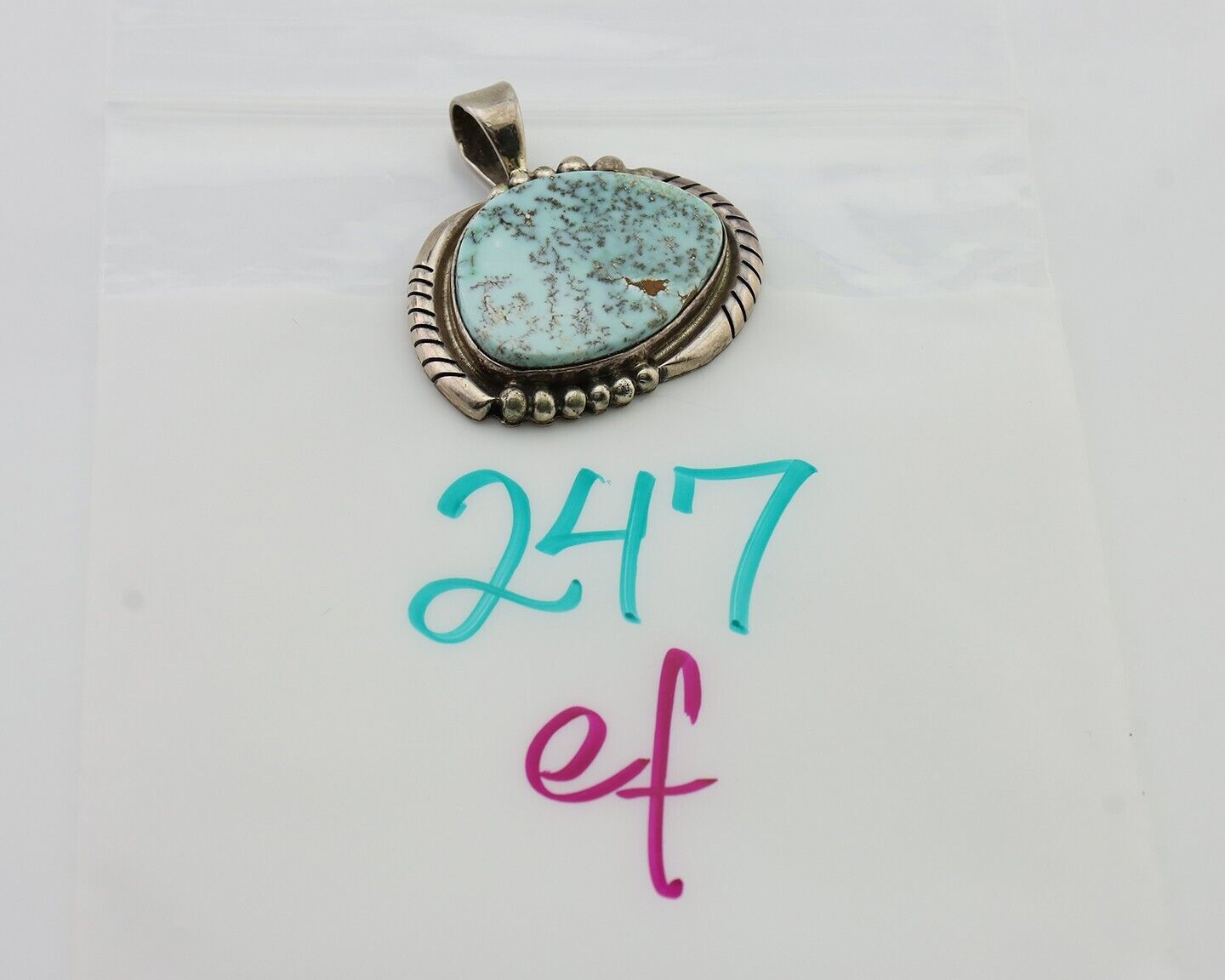 Navajo Turquoise Pendant 925 Silver Artist Signed Doug Zachary C.80's