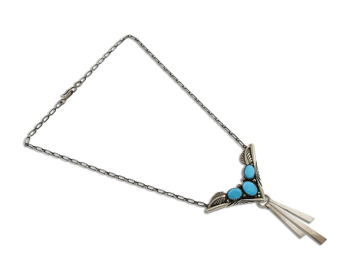 Navajo Turquoise Necklace 925 Silver Artist Signed De Chelly & NJ C.80's