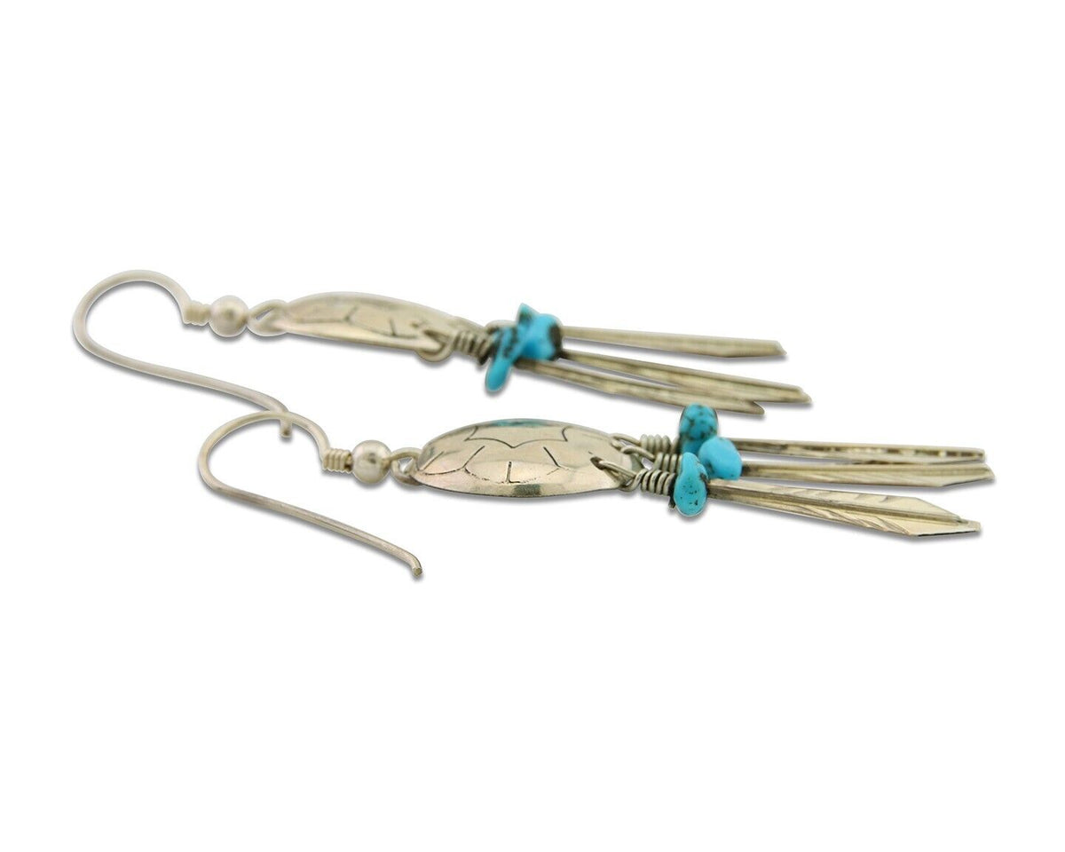 Navajo Earrings 925 Silver Dream Catcher Natural Turquoise Native Artist C.80's