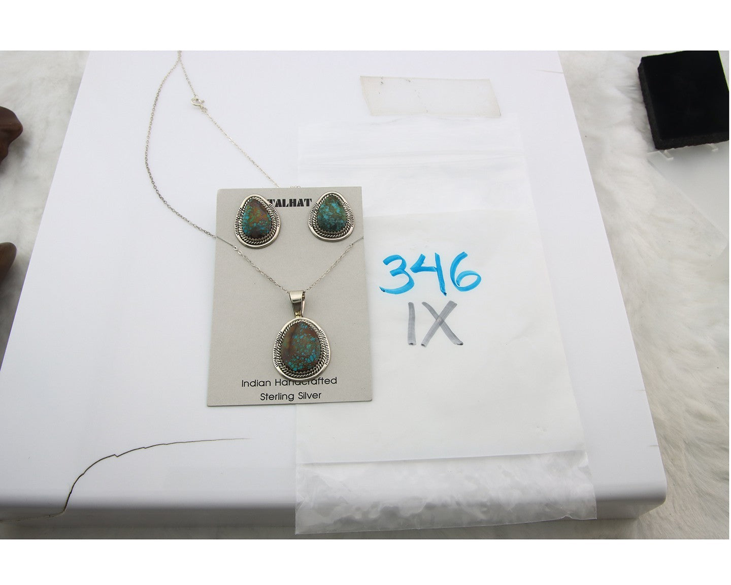 Navajo Necklace Earrings Set Sterling Silver Turquoise Vintage Signed Spencer