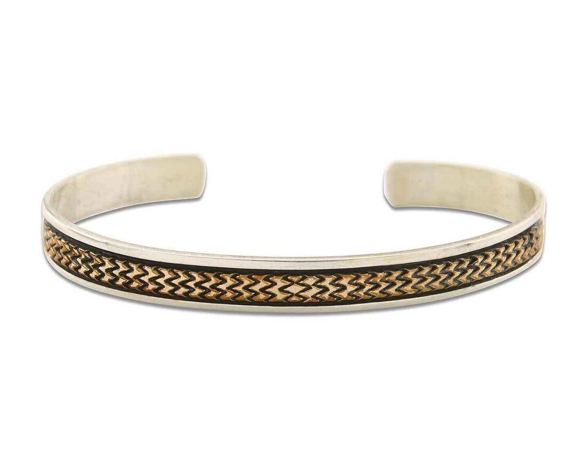 Navajo Bracelet 925 Silver & 14k Gold Signed MM Rogers C.80's