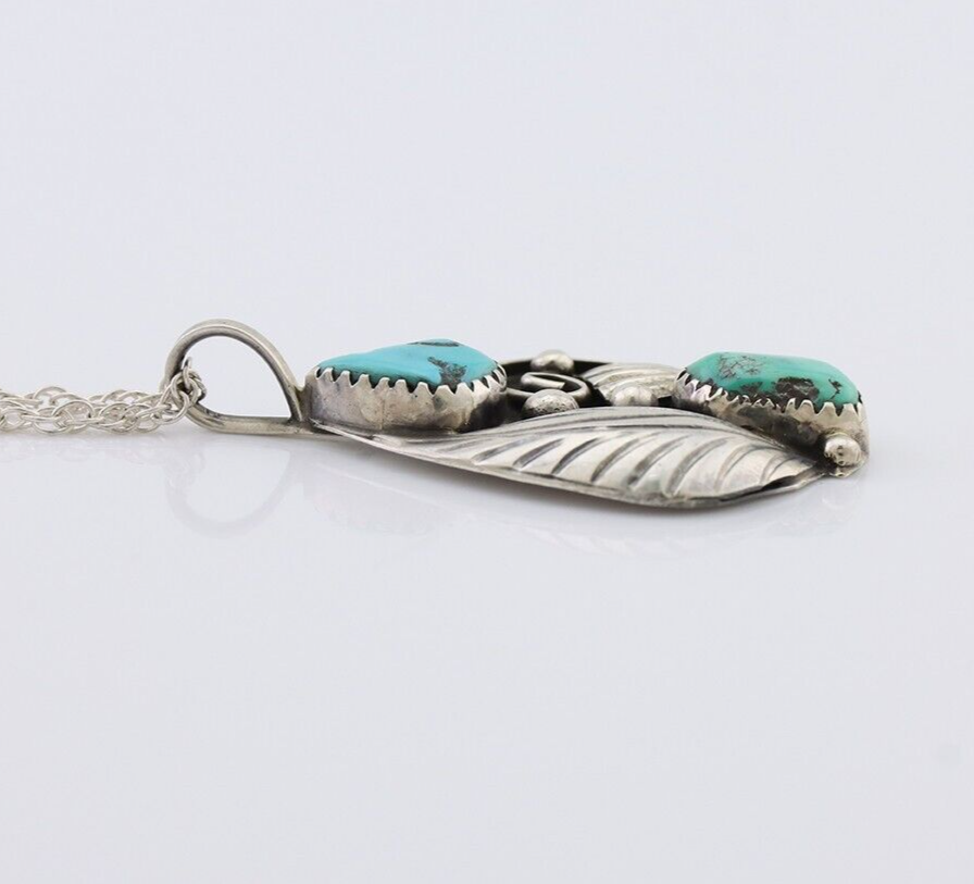 Navajo Turquoise Handmade Necklace 925 Silver Artist Signed PM C.80s