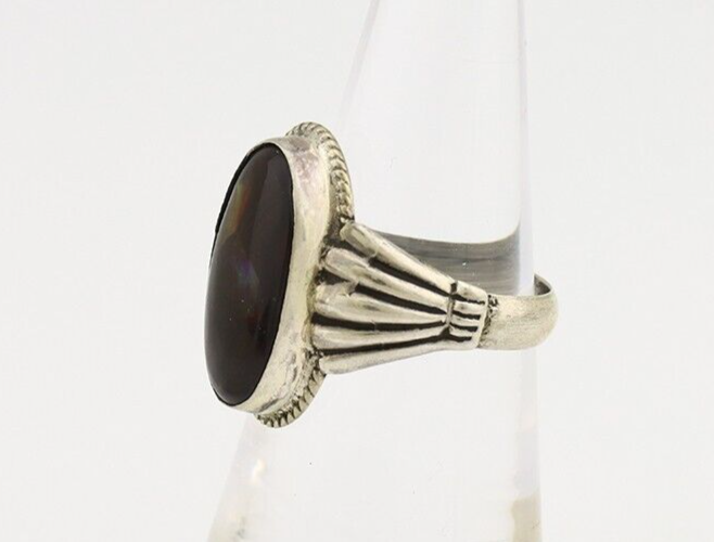 Navajo Handmade Ring 925 Silver Natural High Grade Fire Opal Native Artist C.80s
