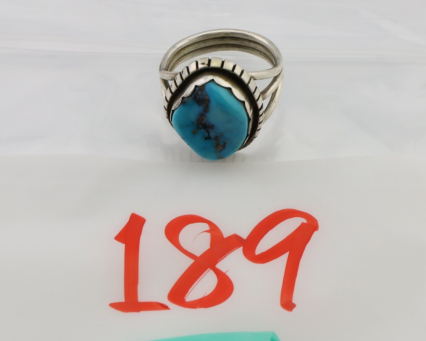 Navajo Ring 925 Silver Natural Blue Turquoise Signed Tony Guerro C.80's