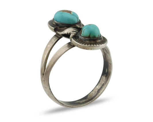 Navajo Ring 925 Silver Natural AAA Blue Turquoise Artist Signed Tom Willeto C80s