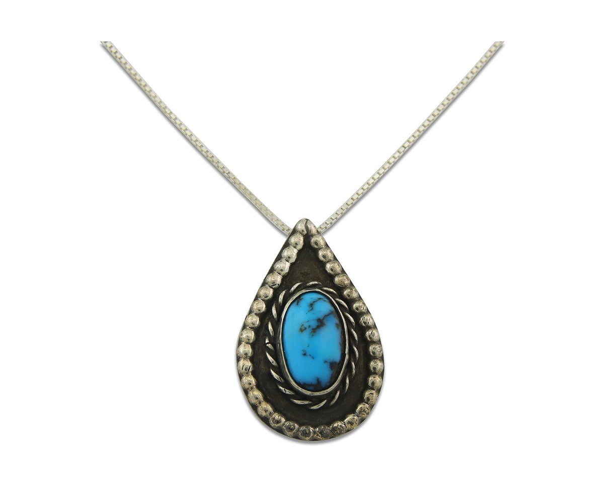 Navajo Sterling Silver Necklace Authentic Turquoise Vintage Handmade