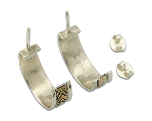 Navajo Hoop Earrings 925 Silver & Gold Artist Signed Randall Endito C.80's