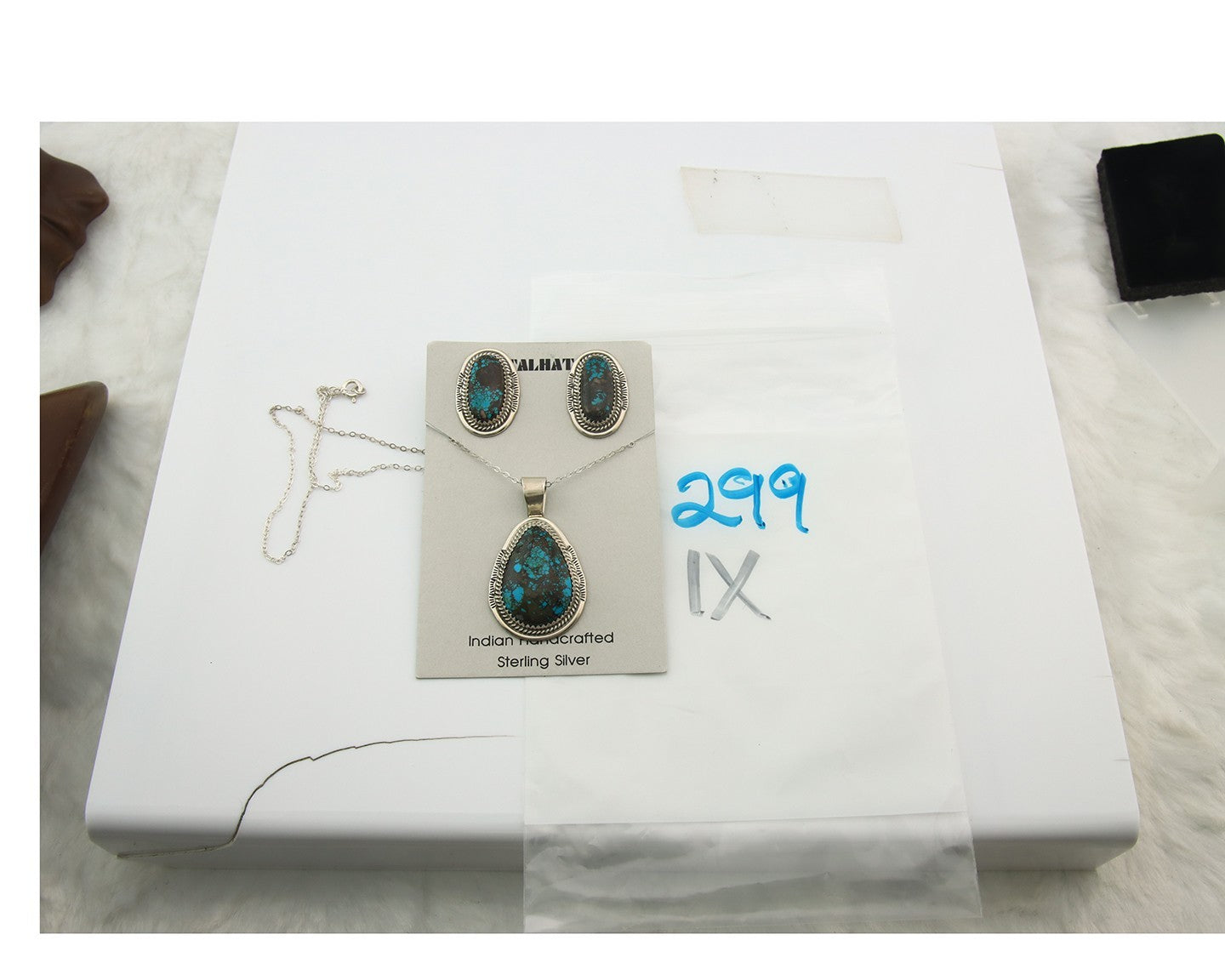 Navajo Necklace Earrings Set Sterling Silver Turquoise Vintage Signed Spencer