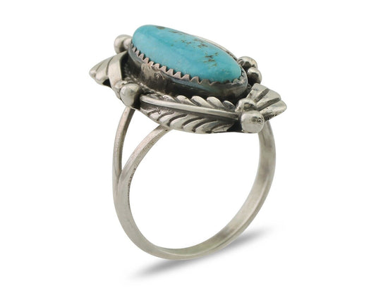 Navajo Ring 925 Silver Beautiful Blue Turquoise Native American Artist C.80's