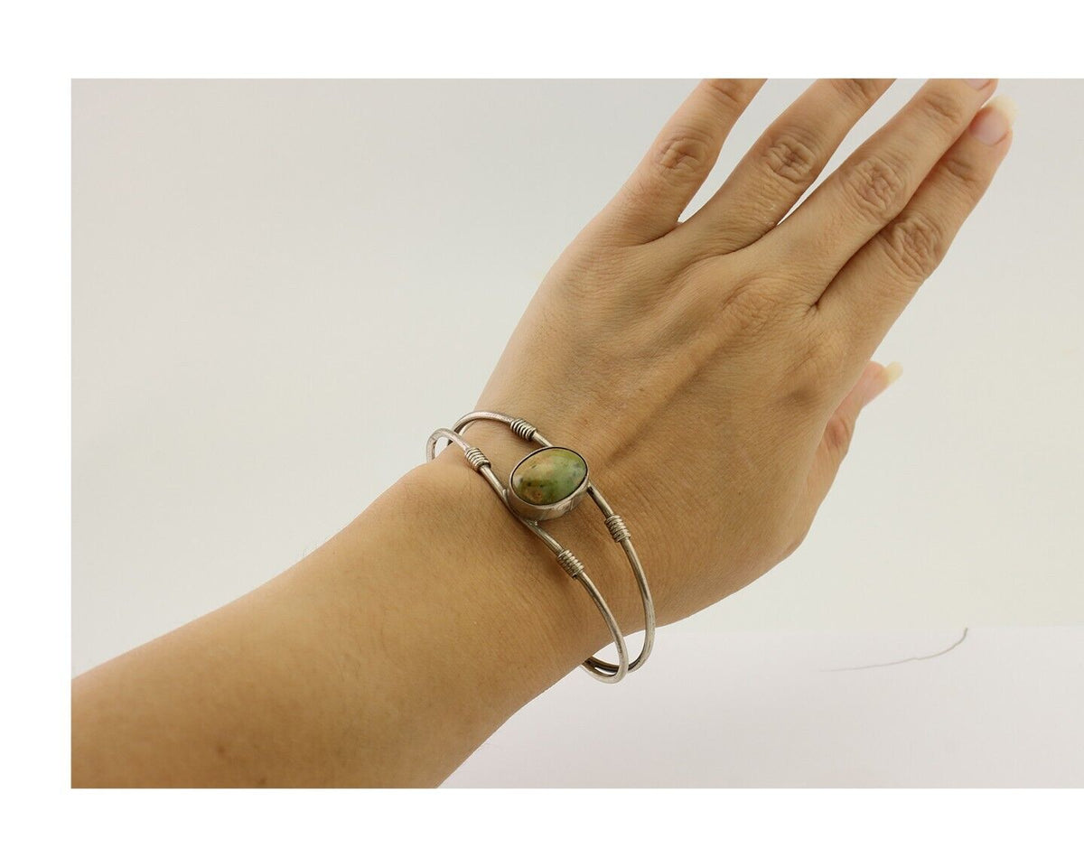 Navajo Bracelet 925 Silver Natural Green Turquoise Native American C.80's