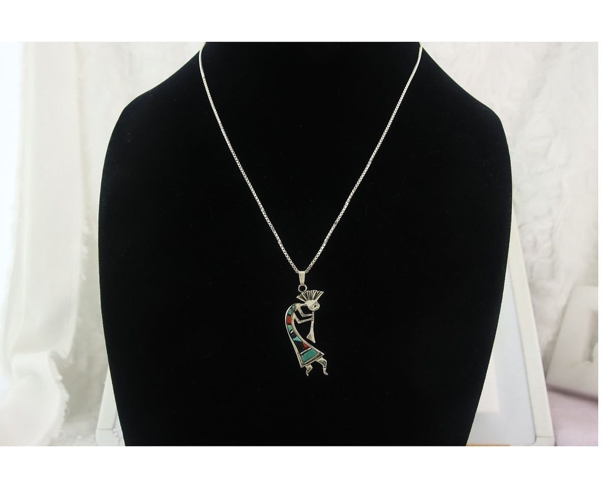 Navajo Kokopelli Necklace Sterling Silver Authentic Natural Gemstone