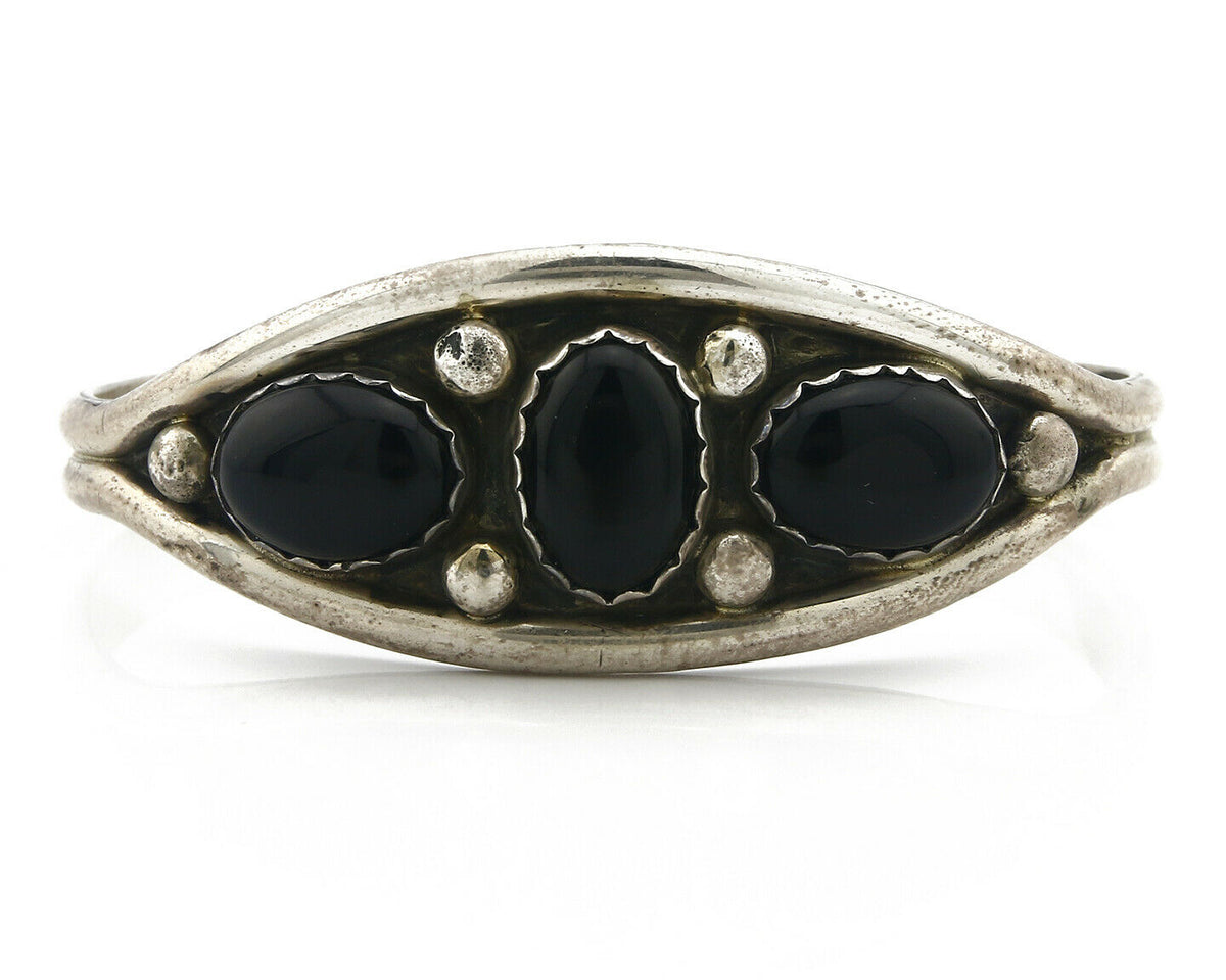 Navajo Cuff Bracelet .925 Silver Onyx Native American C.80's
