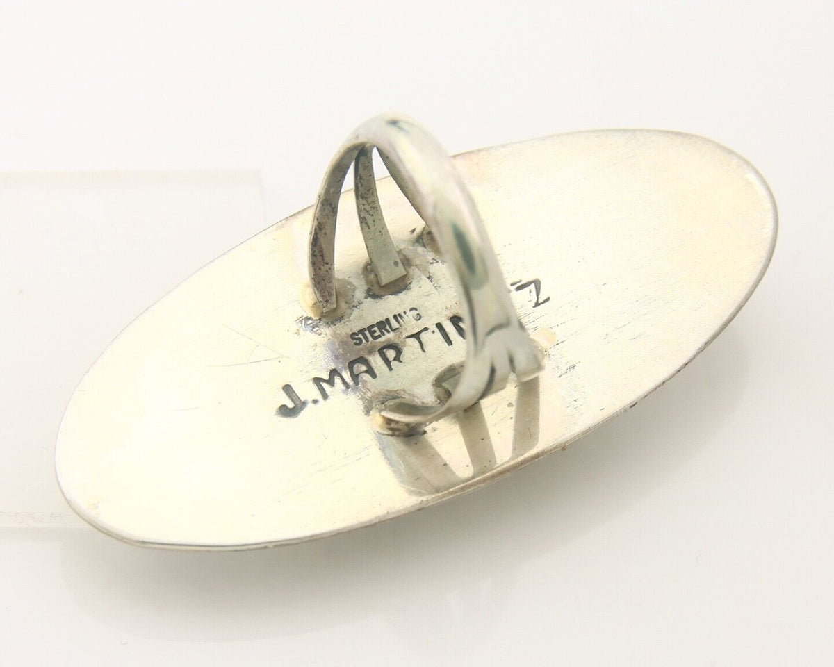 Navajo Ring 925 Sterling Turquoise Hand Stamped Signed J Martinez C.80's Sz 6.5