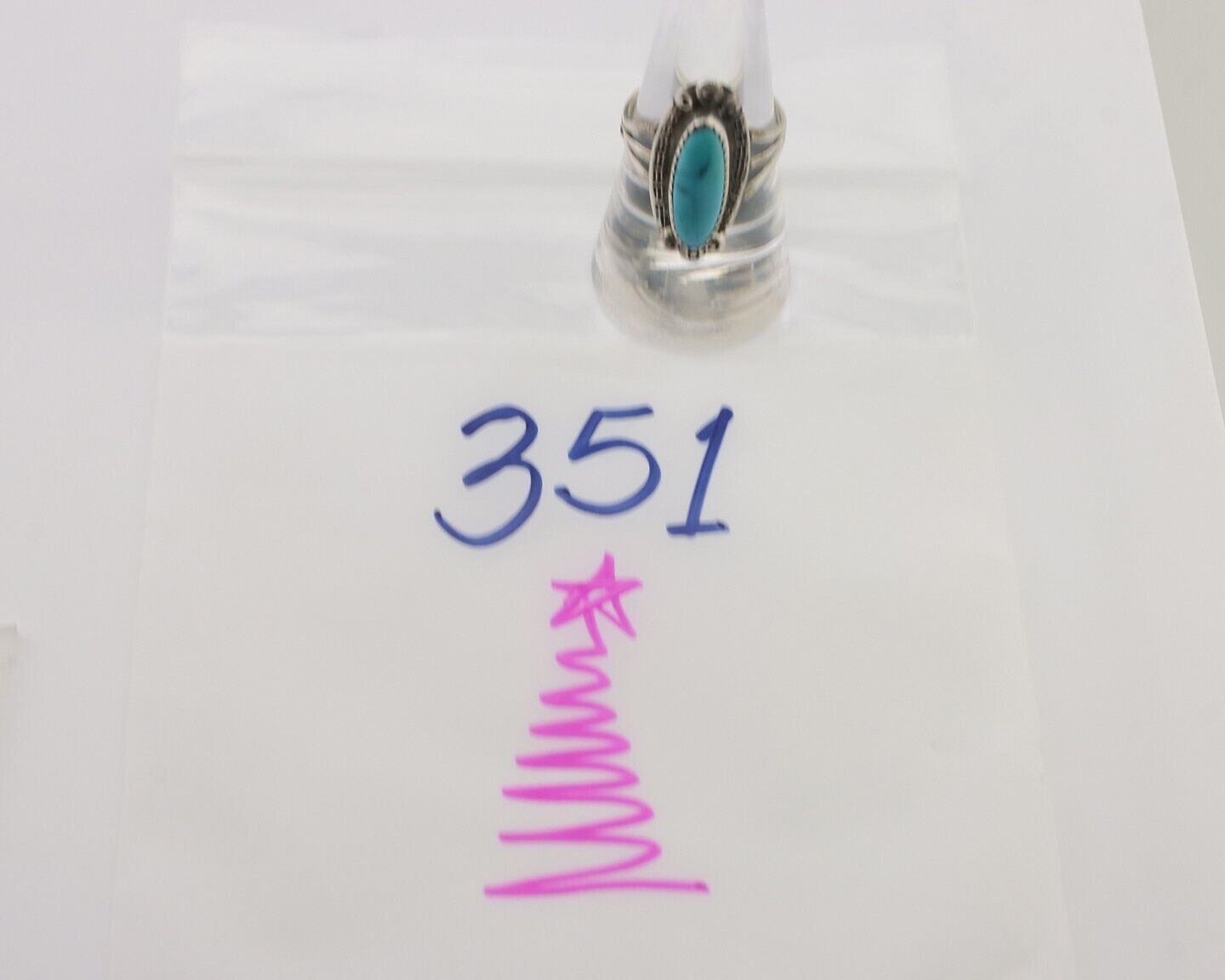 Navajo Ring 925 Silver Sleeping Beauty Turquoise Artist Signed SC C.80's