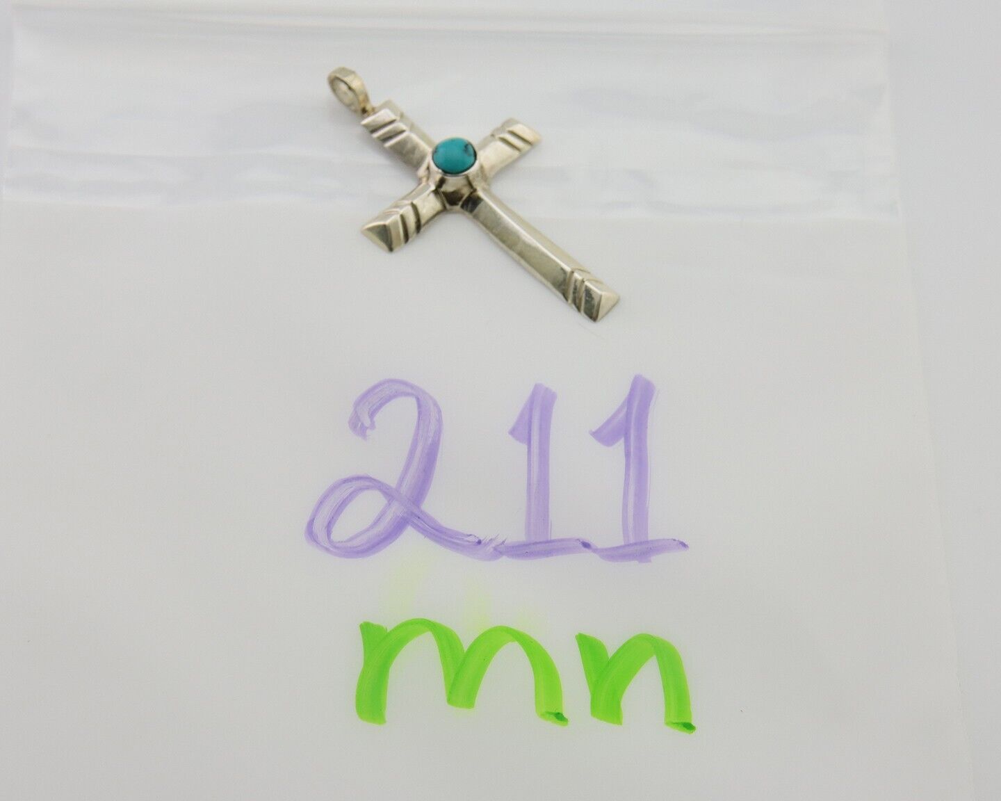 Navajo Sand Cast Cross Pendant 925 Silver Turquoise Artist Signed J Yazzie C.80s