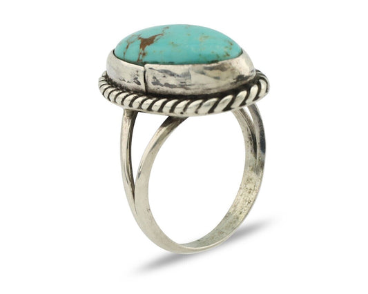 Navajo Ring 925 Silver Kingman Turquoise Native American Artist C.80's
