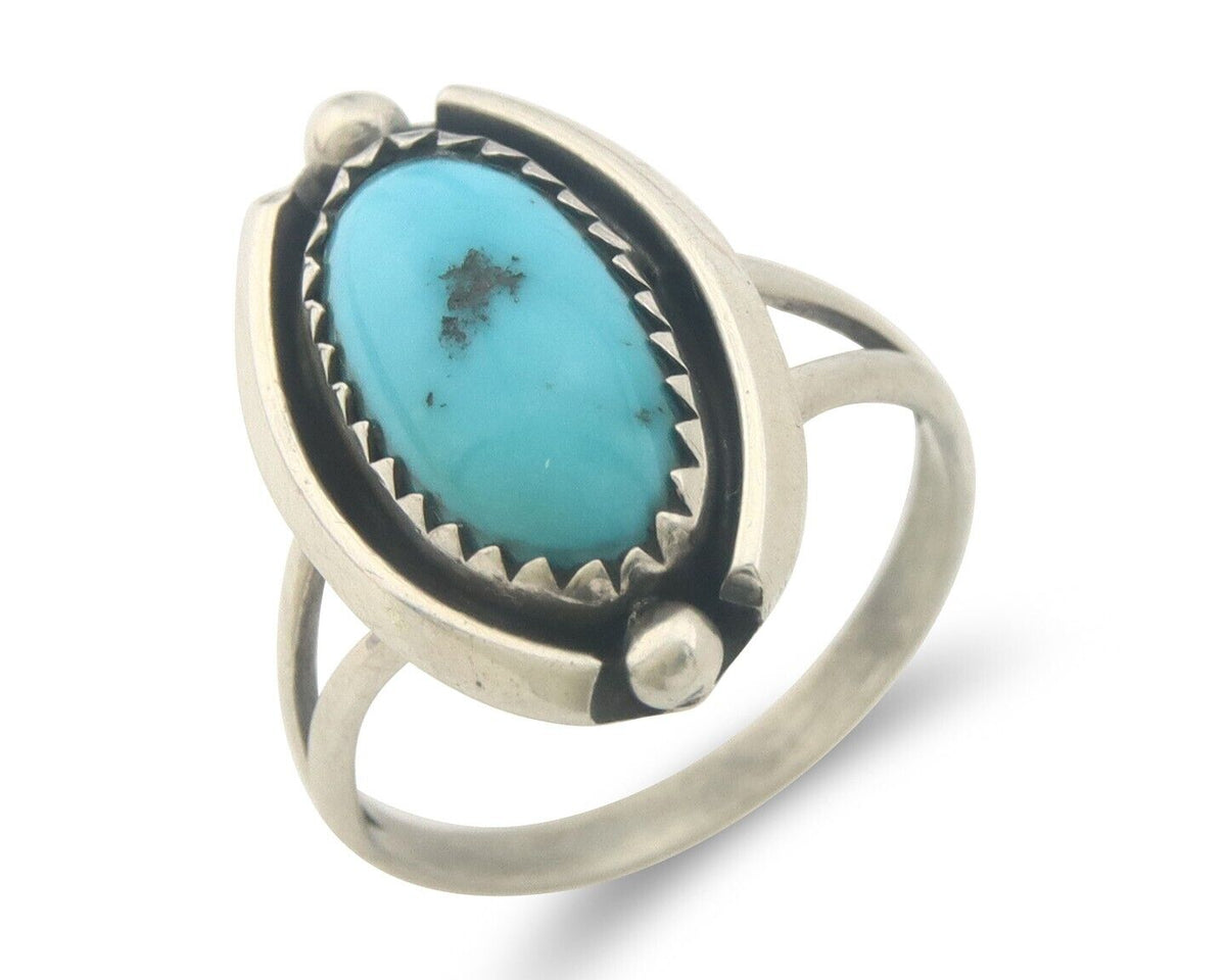 Navajo Ring 925 Sterling Natural Turquoise Native Artist C.80's Size 5.0