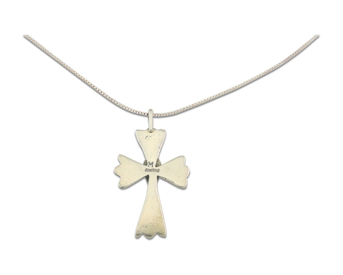 Navajo Cross Necklace Sterling Silver Authentic Natural Gemstones Signed M