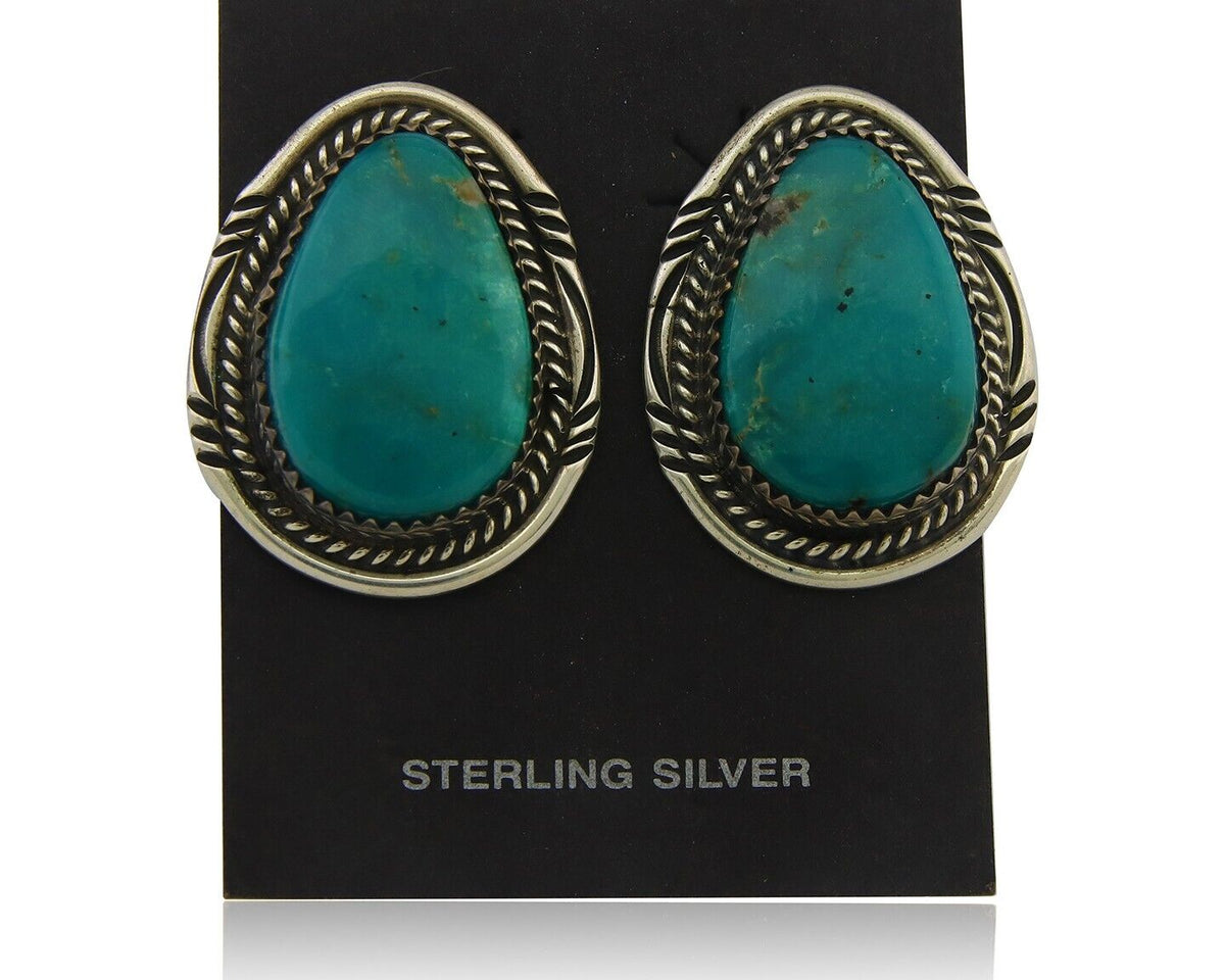 Navajo Earrings 925 Silver Natural Turquoise Artist Signed M Begay C80s