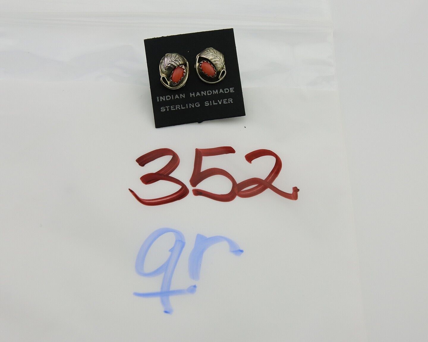 Navajo Earrings 925 Silver Natural Red Coral Native American Artist C.80's