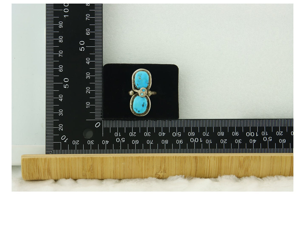Vintage Zuni Ring 925 Sterling Silver Turquoise Signed Effie C Size 6.75
