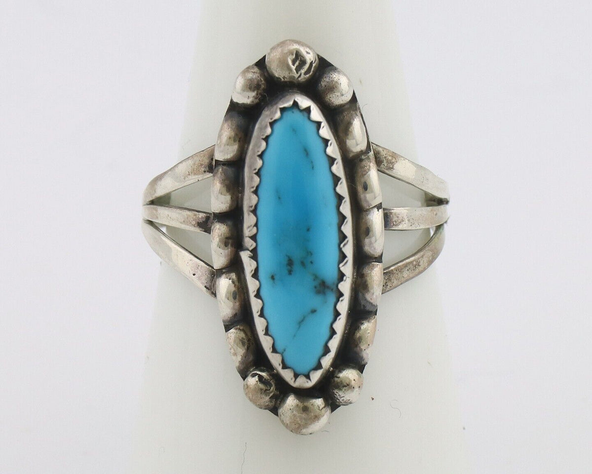 Navajo Ring .925 Silver Sleeping Beauty Turquoise Signed SkyStone Creations C80s