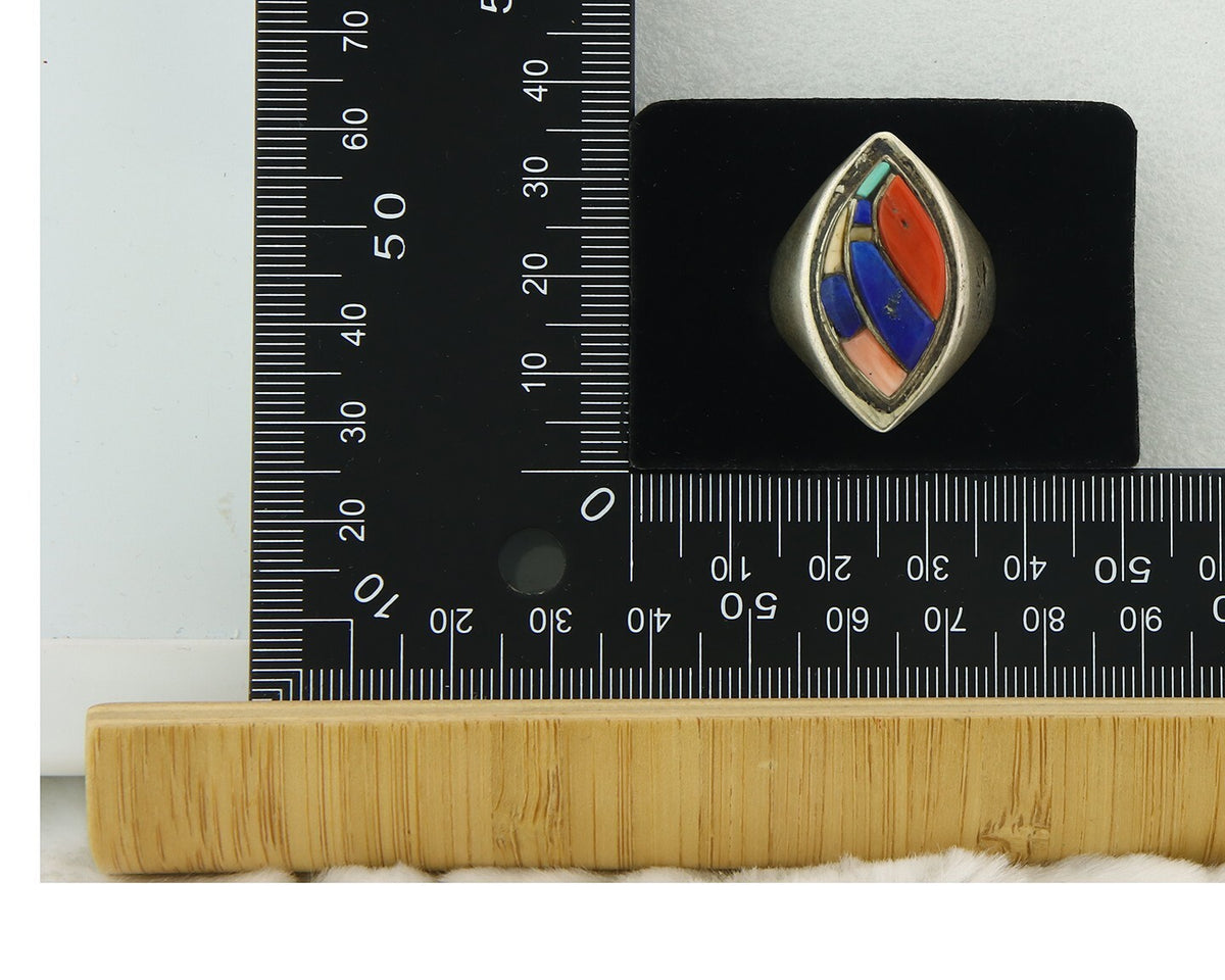 Vintage Navajo Ring 925 Sterling Natural Gemstone Signed Ken Romero Size 10.75