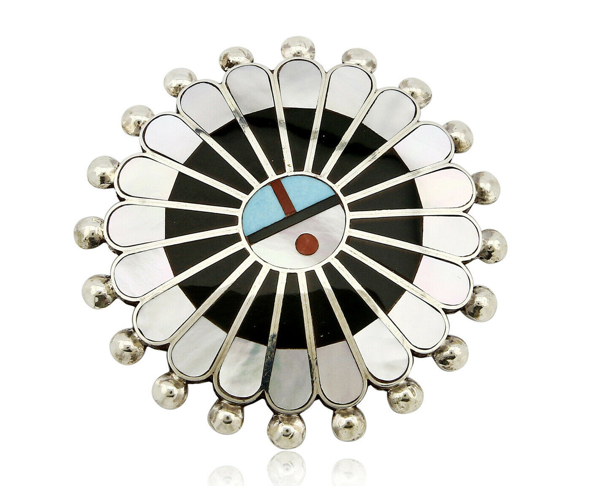 Zuni Signed Artist Victoria Unkestine Inlaid .925 SOLID Silver Tewa Pendant Pin