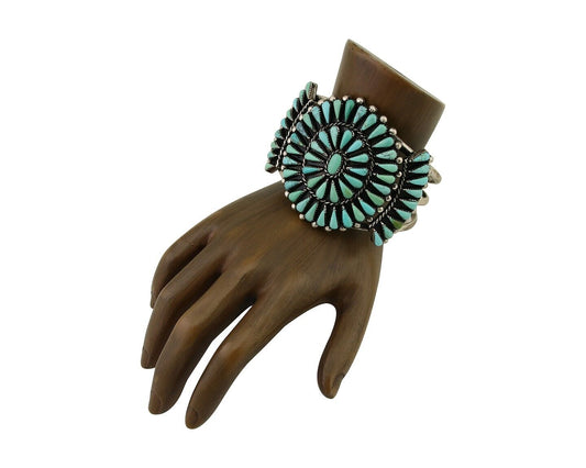 Navajo Bracelet 925 Silver Natural Blue Turquoise Signed JR C.80's