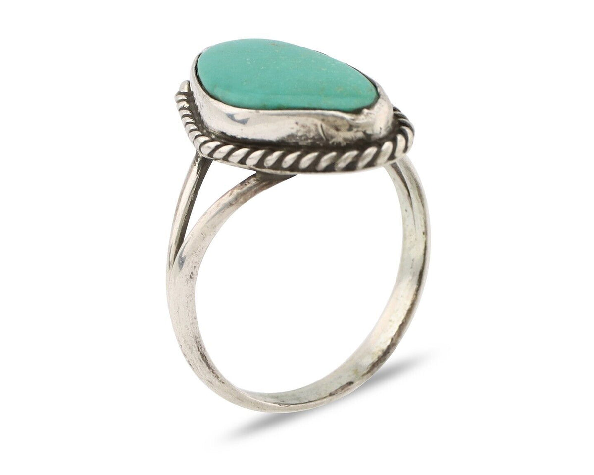 Navajo Ring 925 Silver Natural Turquoise Artist Signed Rabbit Stick C.80's