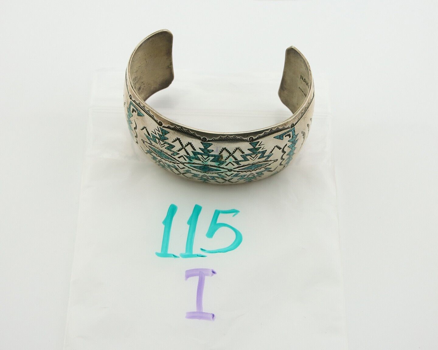 Men Navajo Bracelet 925 Silver Inlaid Turquoise Cuff Artist Signed NAKAI C.80's