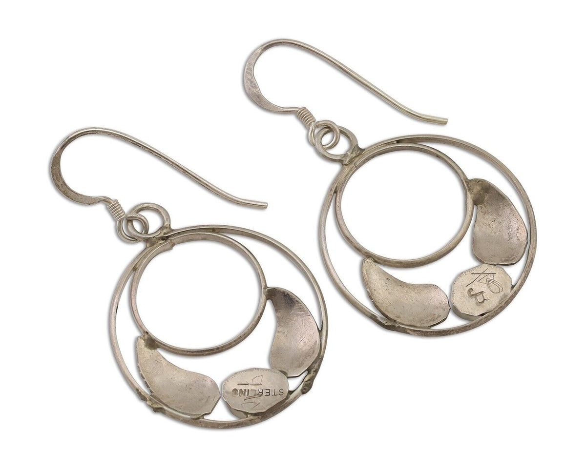 Navajo Handmade Dangle Earrings 925 Silver Blue Turquoise Native Artist C.80's