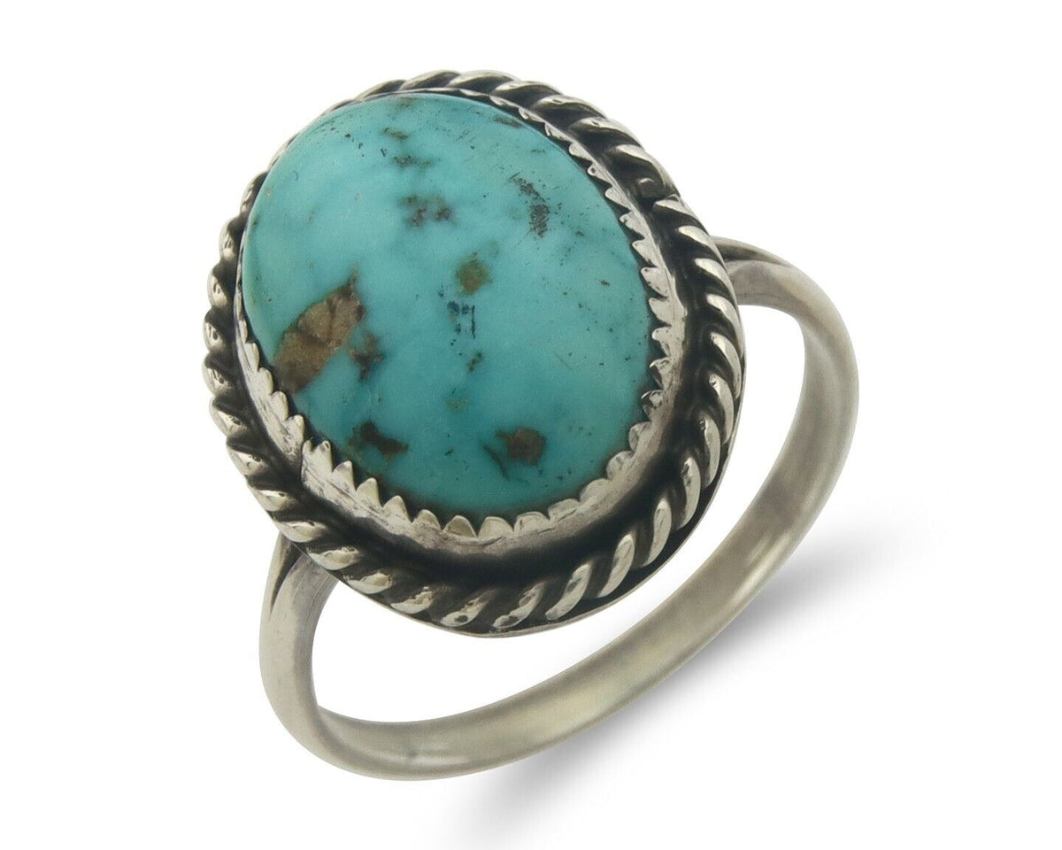Navajo Ring 925 Sterling Natural Turquoise Native Artist C.80's Size 7.0