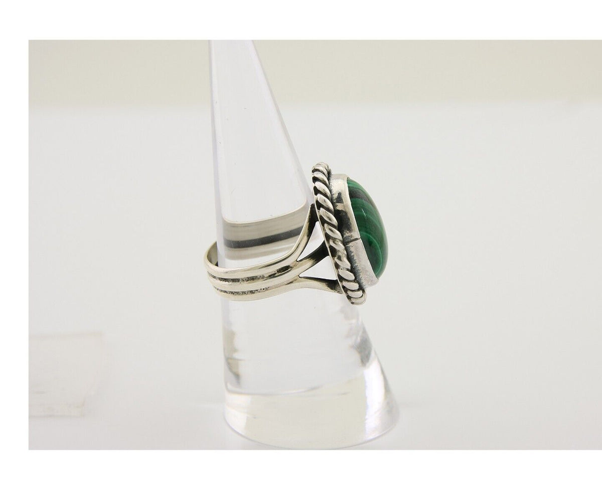 Navajo Ring 925 Silver Natural Malachite Native American Artist C.80's