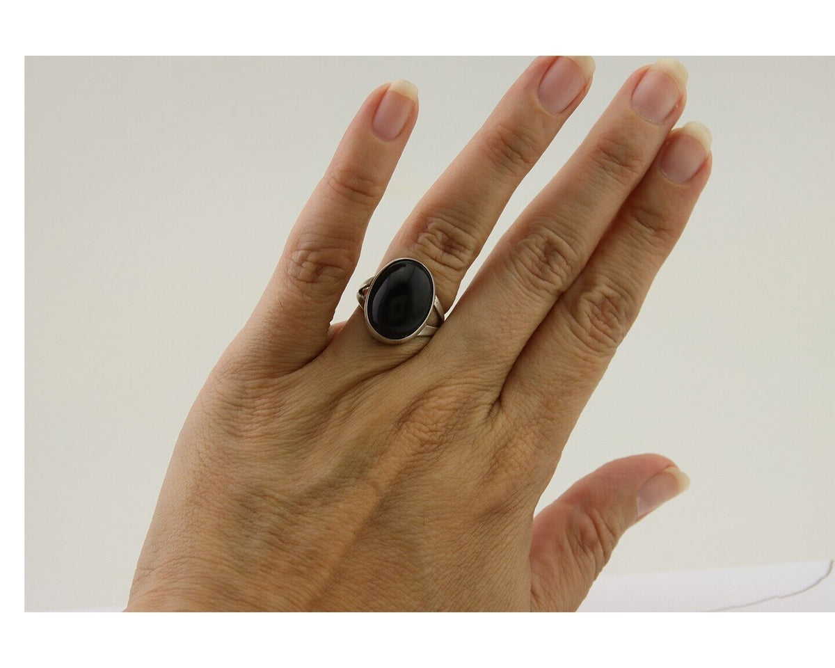 Navajo Handmade Ring 925 Silver Black Onyx Artist Signed R C.80's