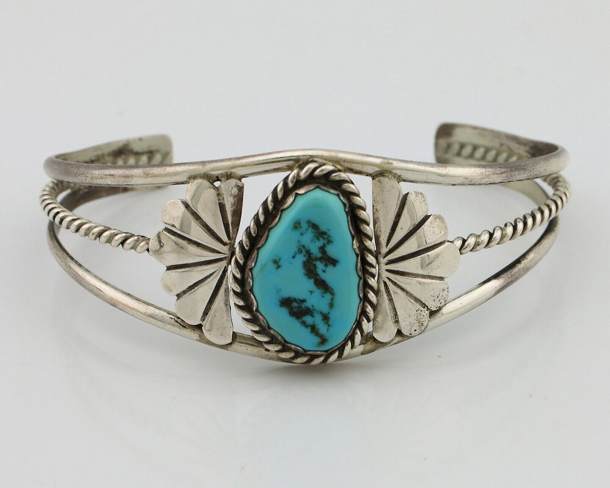 Navajo Bracelet 925 Silver Sleeping Beauty Turquoise Native American Artist C80s