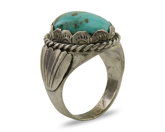 Navajo Hand Stamped Ring 925 Silver Arizona Turquoise Artist C.80's