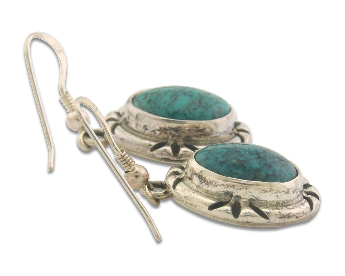 Navajo Earrings 925 Silver Handmade Natural Turquoise Native Artist C.80's