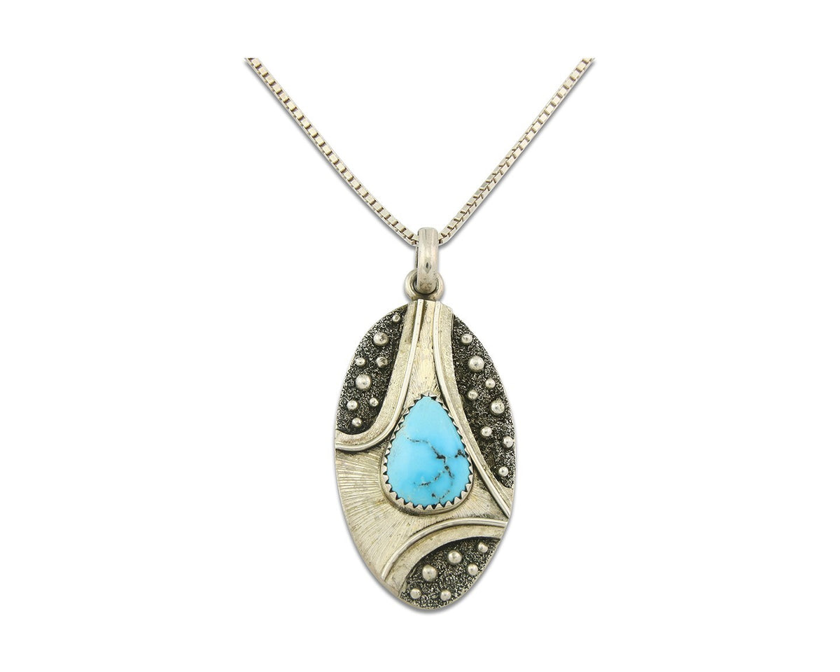 Navajo Sterling Silver Necklace Turquoise Authentic Vintage Signed Peter Nelson