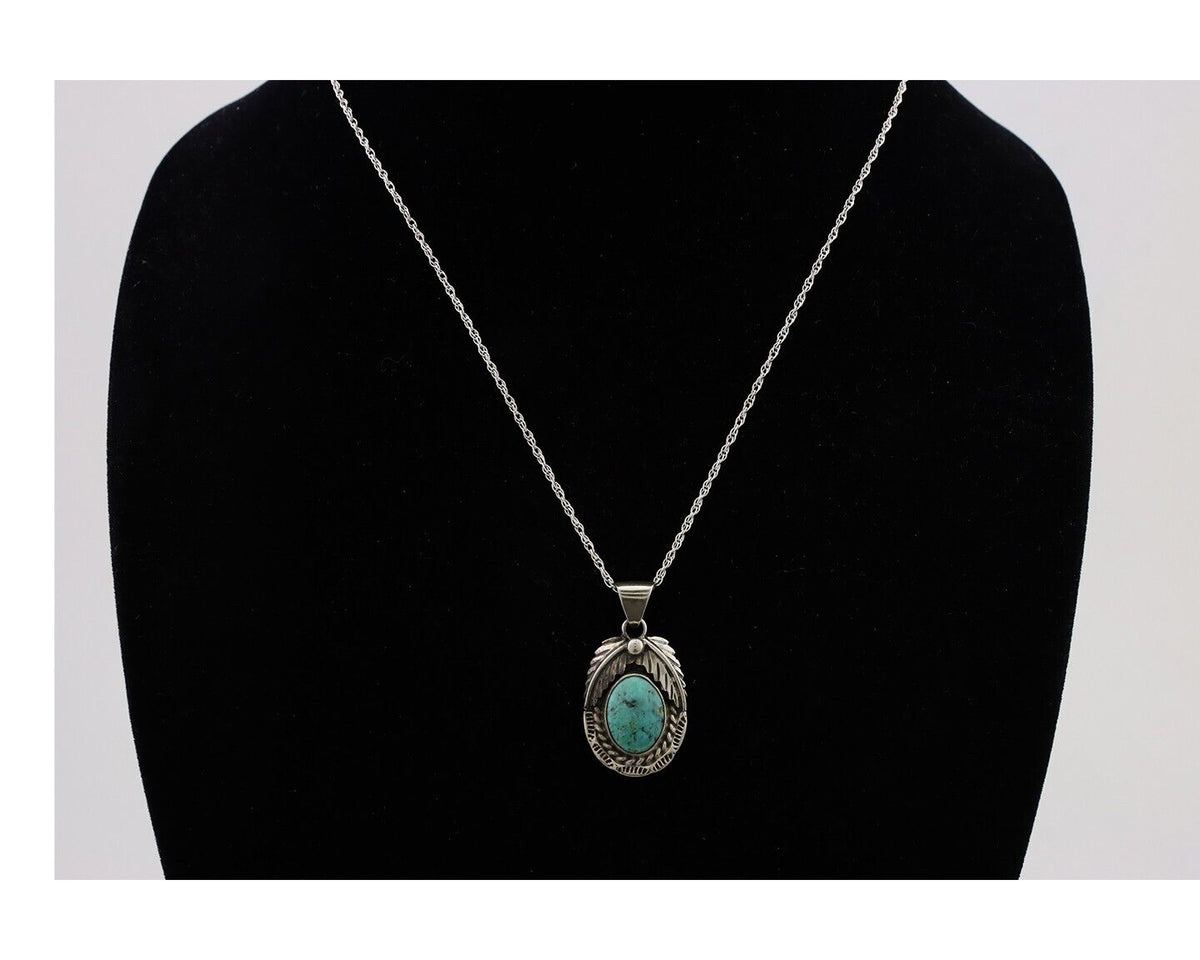 Navajo Natural Turquoise Necklace 925 Silver Artist Signed SunRise C.80's