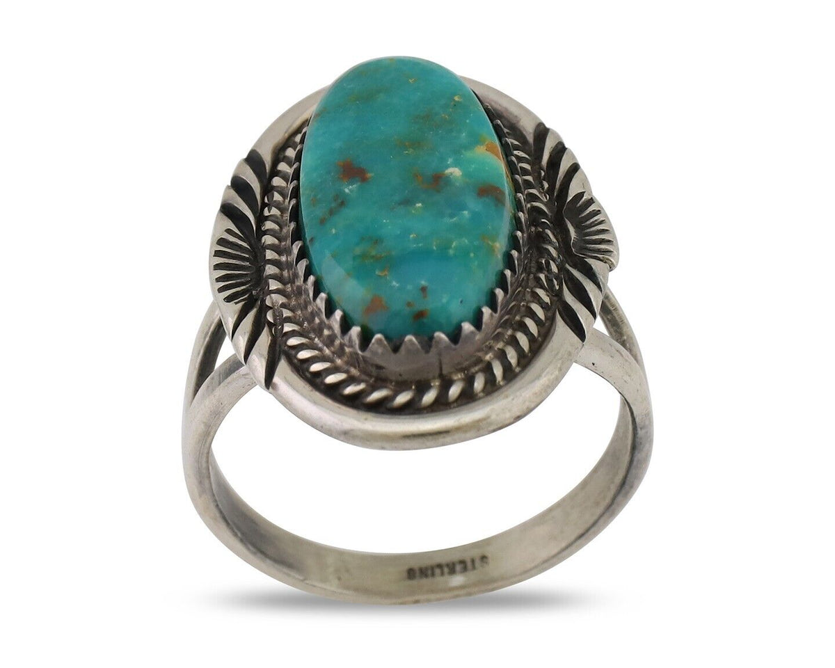 Navajo Hand Stamped Ring 925 Silver Natural Turquoise Native Artist C.80's