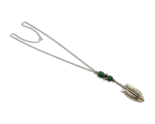 Navajo Feather Turquoise Necklace 925 Silver Artist Signed M Montoya C.80's