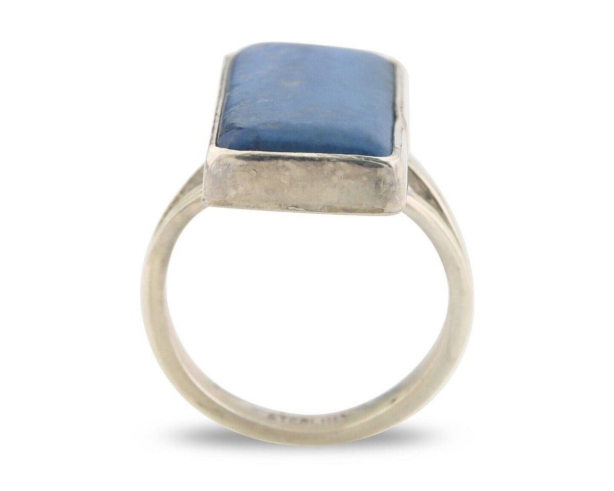 Navajo Ring 925 Sterling Lapis Handmade Native Artist C.80's Size 6.0