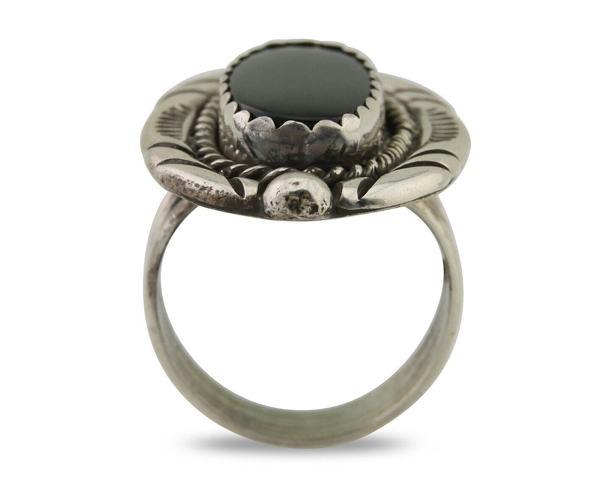 Navajo Ring 925 Silver Black Onyx Artist Signed V & N Edsitty C.80's