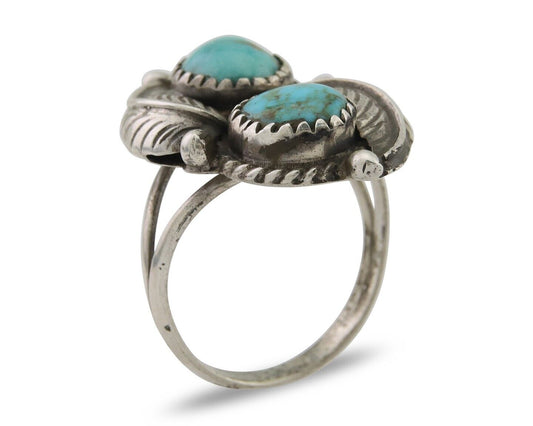 Navajo Ring 925 Silver Natural Turquoise Artist Signed MC C.80's Size 7.0